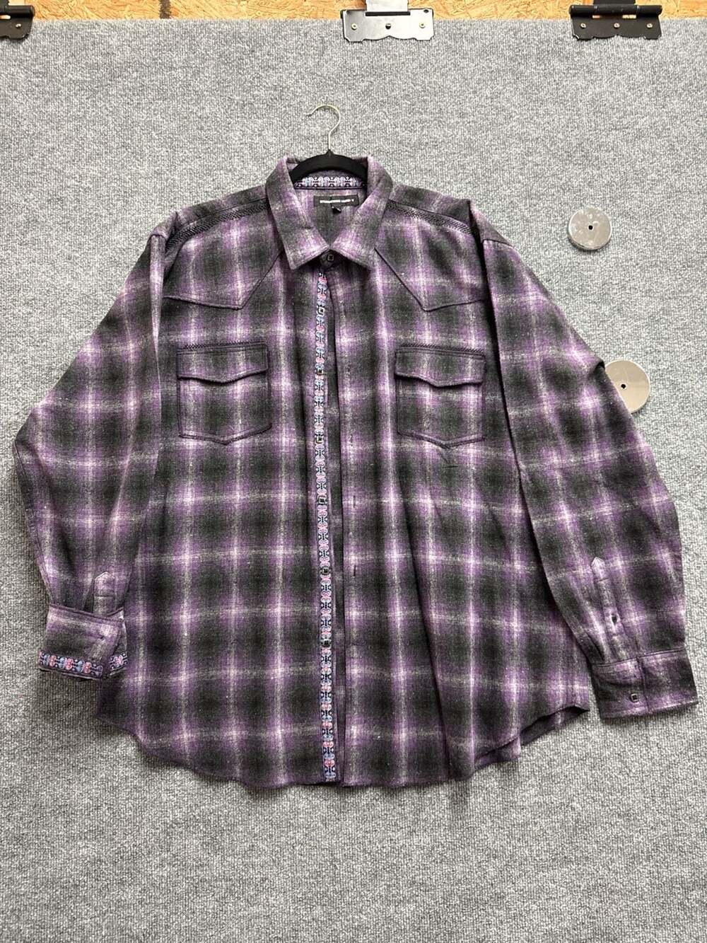 International Laundry Purple and Black Shadow Plaid Western Flannel Shirt 3XL